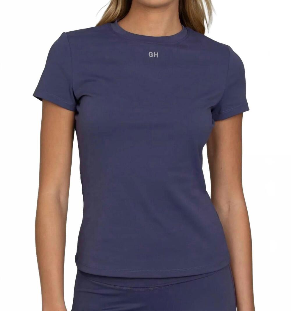 NEW GOLD HINGE essential full length short sleeve top in pale indigo